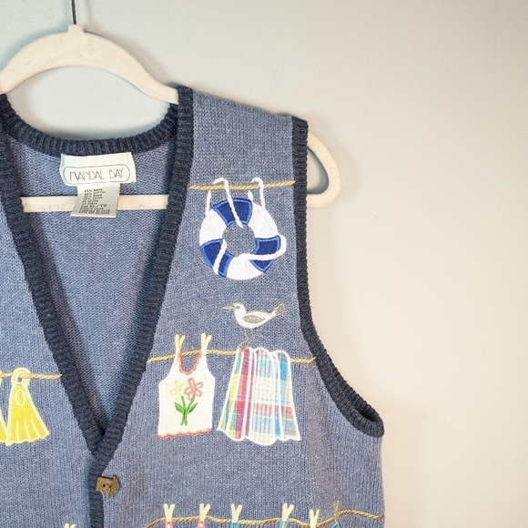 Vintage Mandal Bay nautical beach clothesline swimsuit cute grandma vest XL - Picture 3 of 7